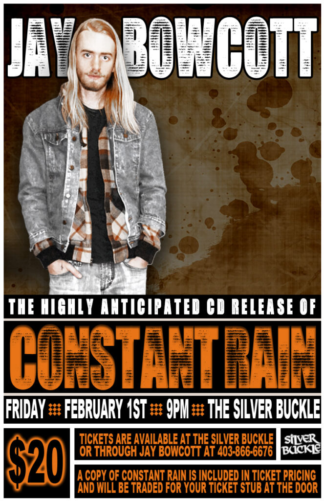 Jay Bowcott CD Release Poster for the Constant Rain Album